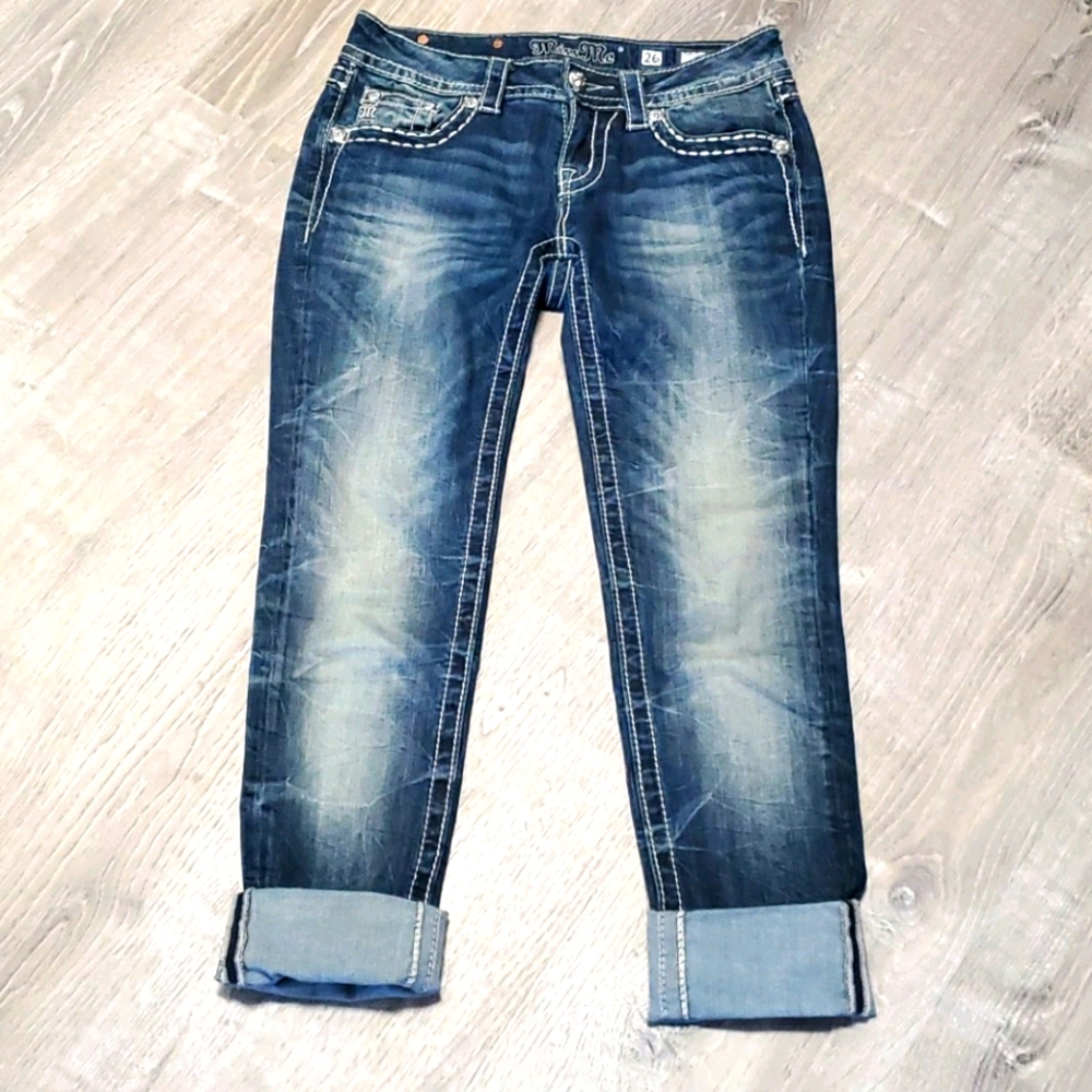 Miss Me Rise Skinny blue embroidered ankle jeans women size 26